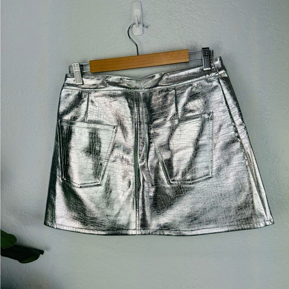 Torn by Ronny Kobo Donnie Metallic Silver Animal Print Asymmetrical Mini Skirt - Picture 8 of 11